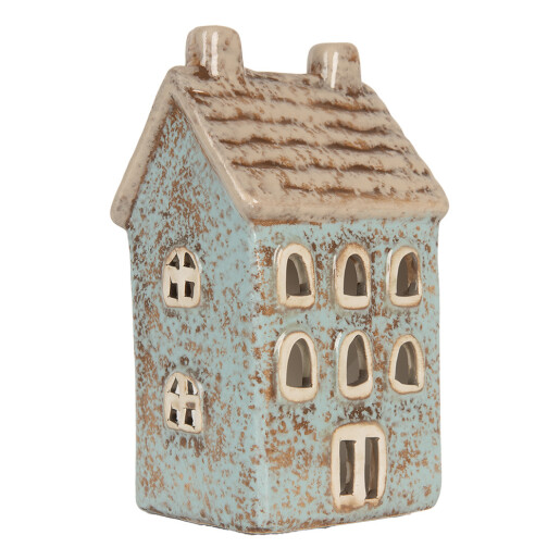 Candela Casuta Craciun ceramica albastra maro 8x7x15 cm