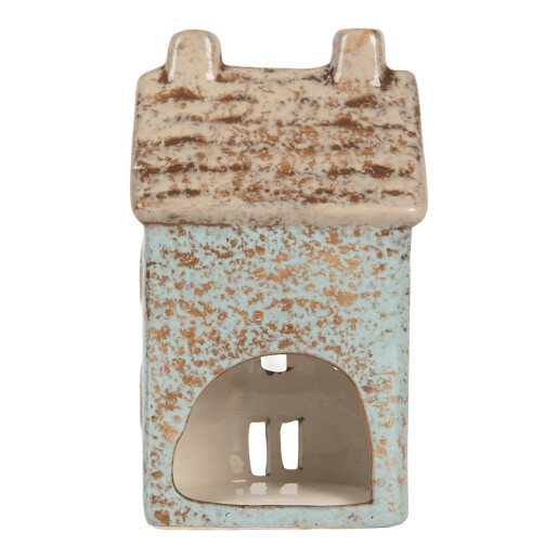 Candela Casuta Craciun ceramica albastra maro 8x7x15 cm
