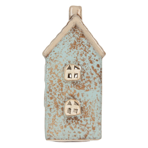 Candela Casuta Craciun ceramica albastra maro 8x7x15 cm