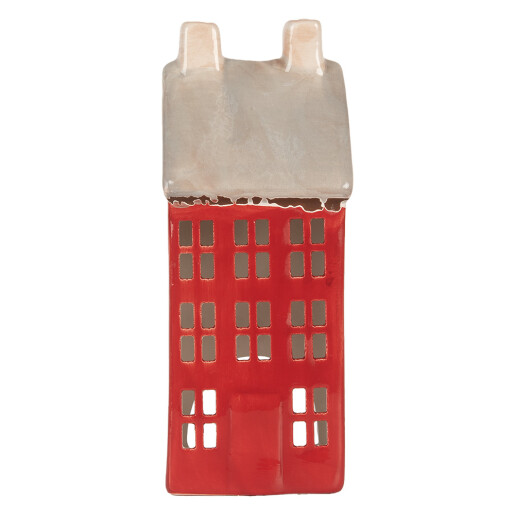 Candela Casuta Craciun ceramica rosie bej 7x7x18 cm