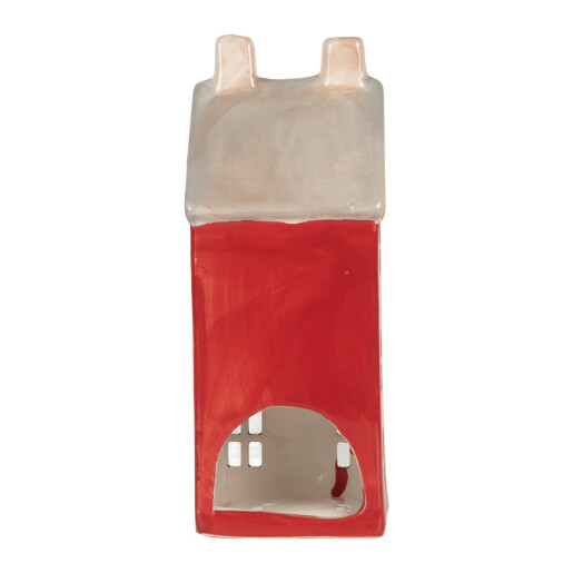 Candela Casuta Craciun ceramica rosie bej 7x7x18 cm