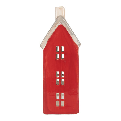 Candela Casuta Craciun ceramica rosie bej 7x7x18 cm