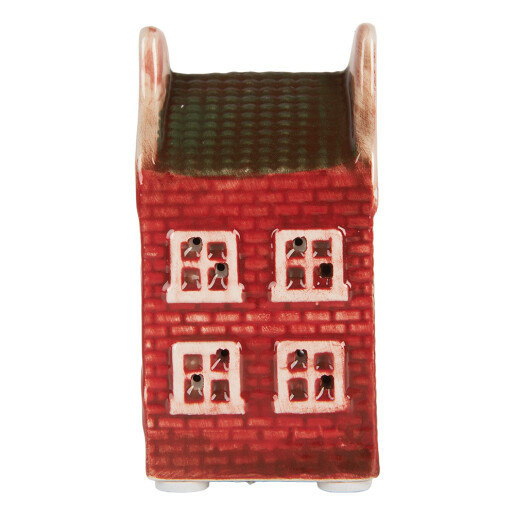 Casuta Craciun ceramica rosie crem cu led 4x4x8 cm