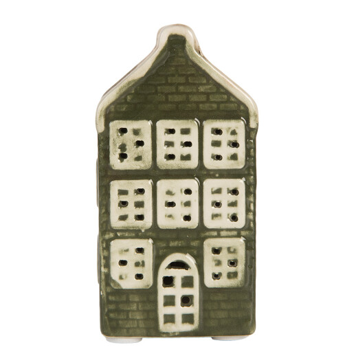 Casuta Craciun ceramica verde crem cu led 4x4x8 cm