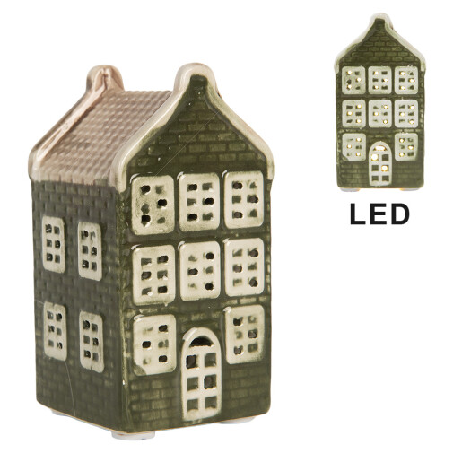 Casuta Craciun ceramica verde crem cu led 4x4x8 cm