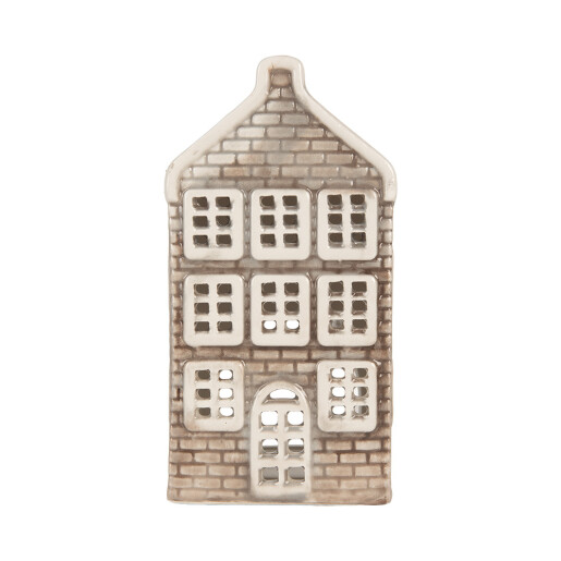 Candela Casuta Craciun ceramica gri maro 7x7x14 cm