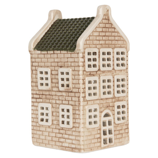 Candela Casuta Craciun ceramica gri verde 9x10x19 cm