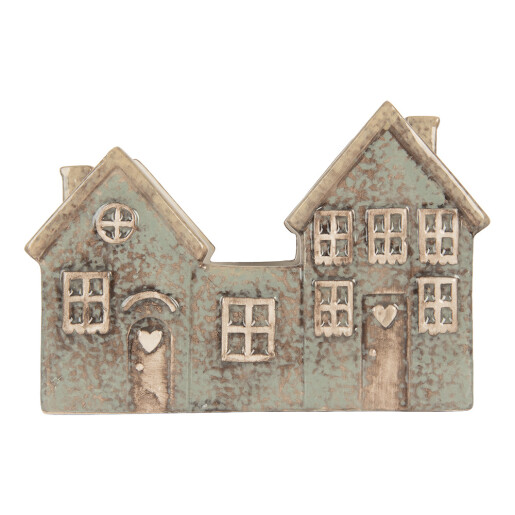 Candela Casuta Craciun ceramica verde maro 22x9x15 cm