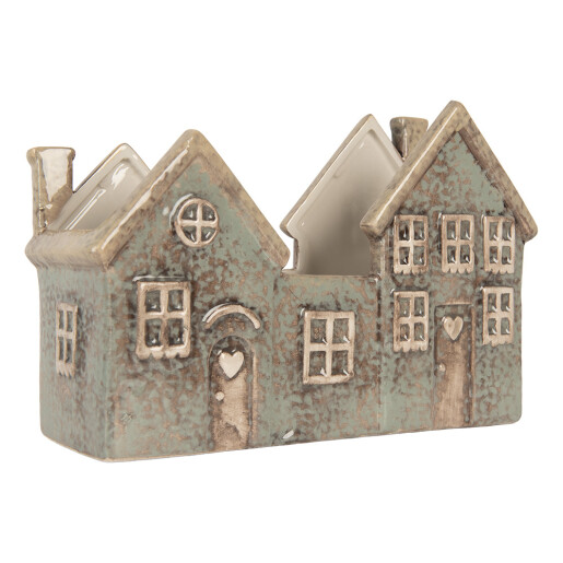 Candela Casuta Craciun ceramica verde maro 22x9x15 cm
