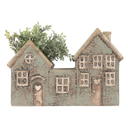 Candela Casuta Craciun ceramica verde maro 22x9x15 cm