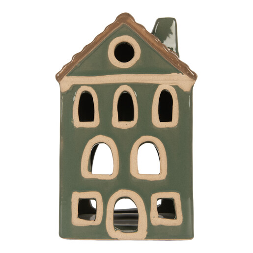 Candela Casuta Craciun ceramica verde maro 9x8x15 cm