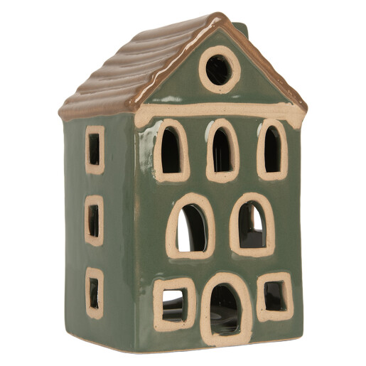 Candela Casuta Craciun ceramica verde maro 9x8x15 cm