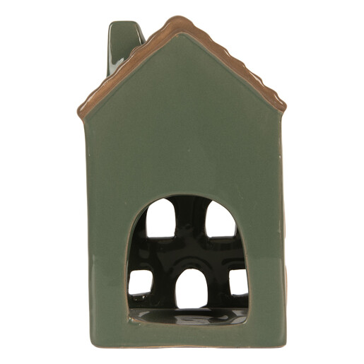Candela Casuta Craciun ceramica verde maro 9x8x15 cm