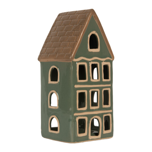 Candela Casuta Craciun ceramica verde maro 9x8x19 cm