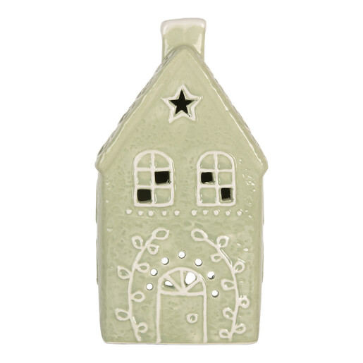 Candela Casuta Craciun ceramica alba verde 11x9x21 cm