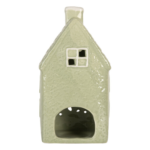 Candela Casuta Craciun ceramica alba verde 11x9x21 cm