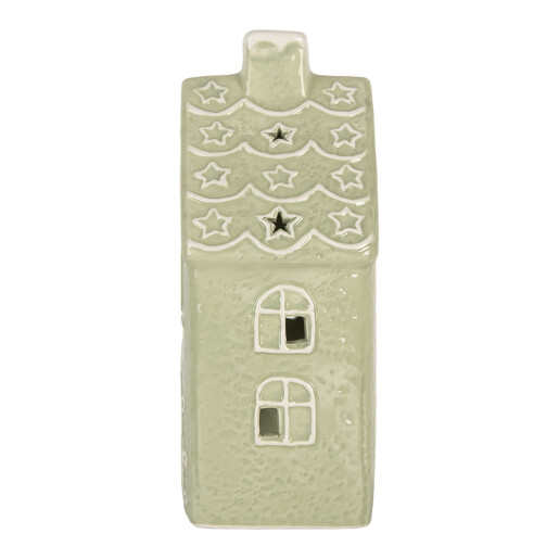 Candela Casuta Craciun ceramica alba verde 11x9x21 cm