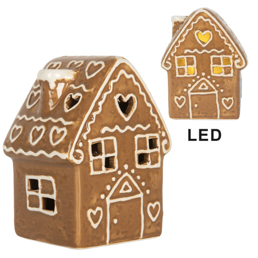 Casuta Craciun ceramica alba maro cu led 8x6x11 cm
