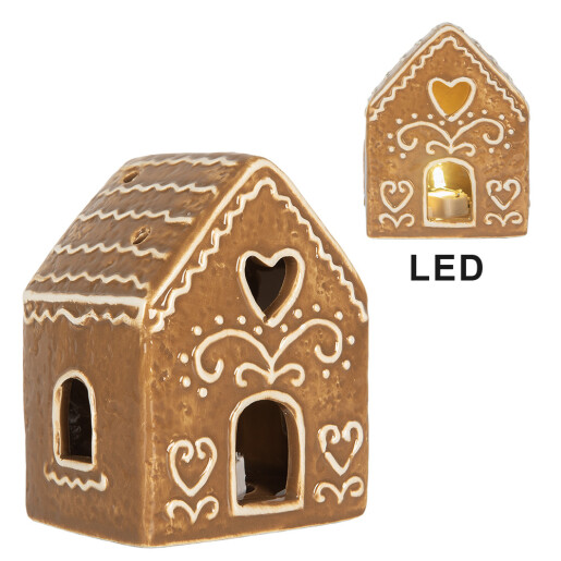 Casuta Craciun ceramica alba maro cu led 8x6x10 cm