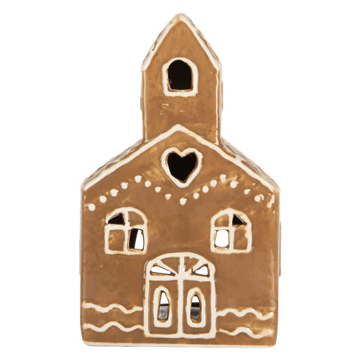 Candela Casuta Craciun ceramica alba maro 10x10x16 cm