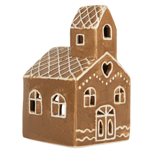 Candela Casuta Craciun ceramica alba maro 10x10x16 cm