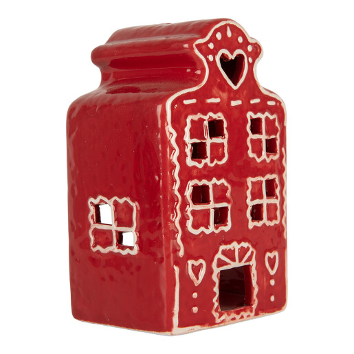 Candela Casuta Craciun ceramica alba rosie 8x7x13 cm