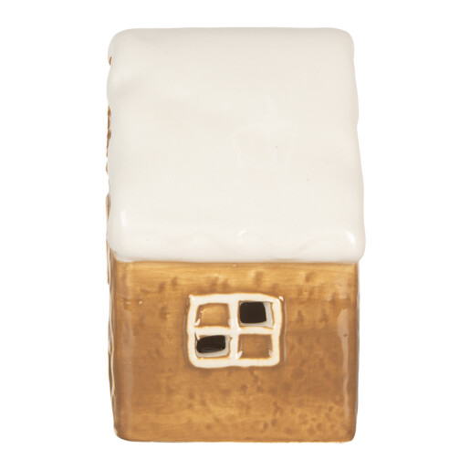 Casuta Craciun ceramica maro alba cu led 8x6x11 cm