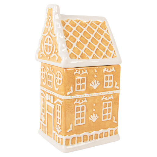 Borcan Casuta Turta Dulce ceramica maro alba 13x11x24 cm