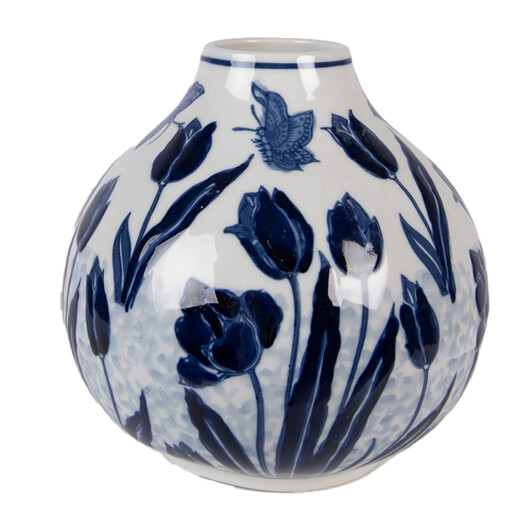 Vaza flori ceramica alba albastra Ø 16x16 cm