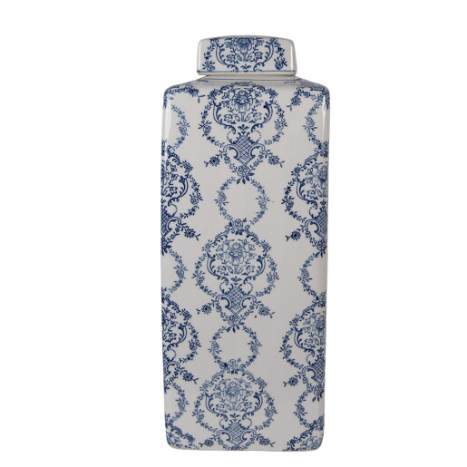 Vaza flori ceramica alba albastra 16x16x41 cm