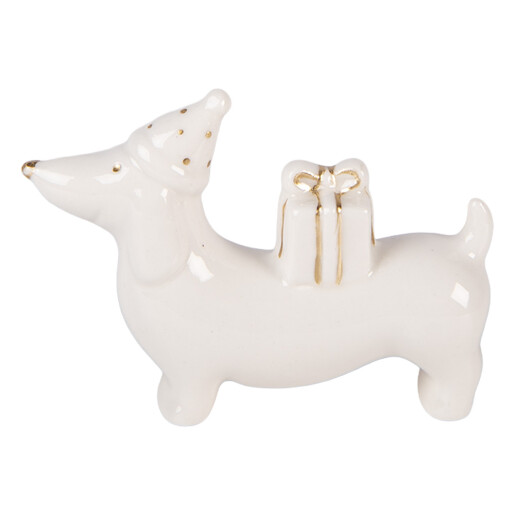 Figurina Catelus portelan alb auriu 8x2x5 cm