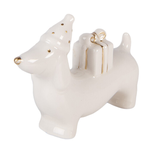 Figurina Catelus portelan alb auriu 8x2x5 cm