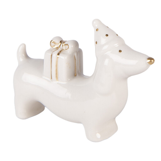 Figurina Catelus portelan alb auriu 8x2x5 cm