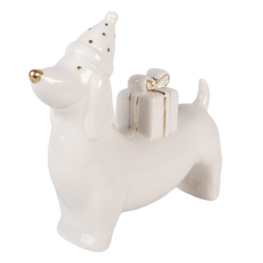 Figurina Catelus portelan alb auriu 15x4x13 cm