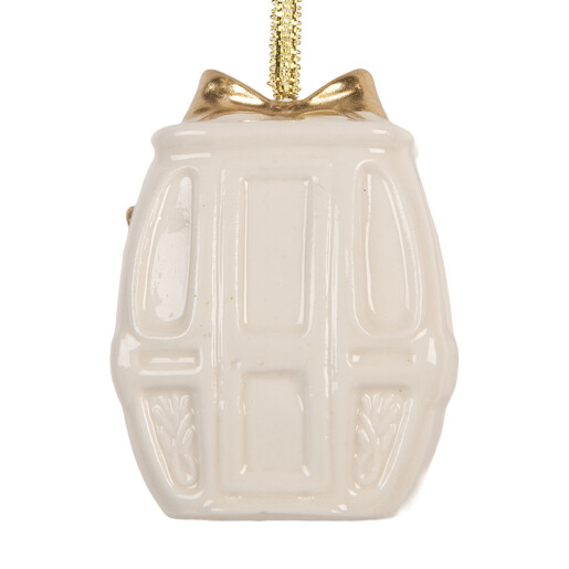Ornament brad Craciun portelan alb auriu  5x4x6 cm