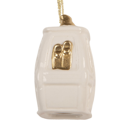 Ornament brad Craciun portelan alb auriu  5x4x6 cm