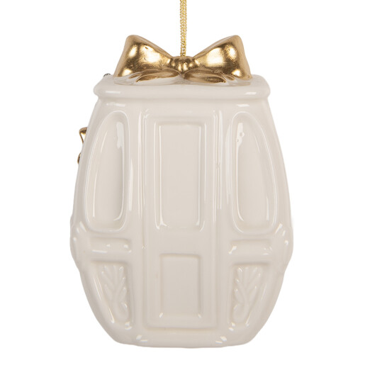 Ornament brad Craciun portelan alb auriu  5x4x11 cm