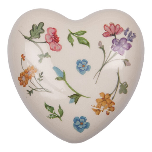 Decoratiune Inimioara cu Flori ceramica multicolora 12x12x4 cm