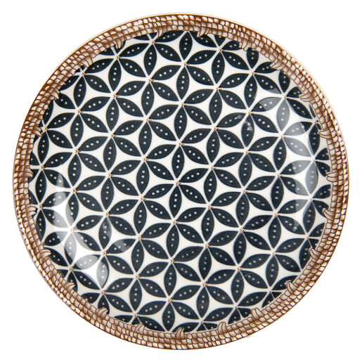 Farfurie ceramica neagra maro alba 21x3 cm