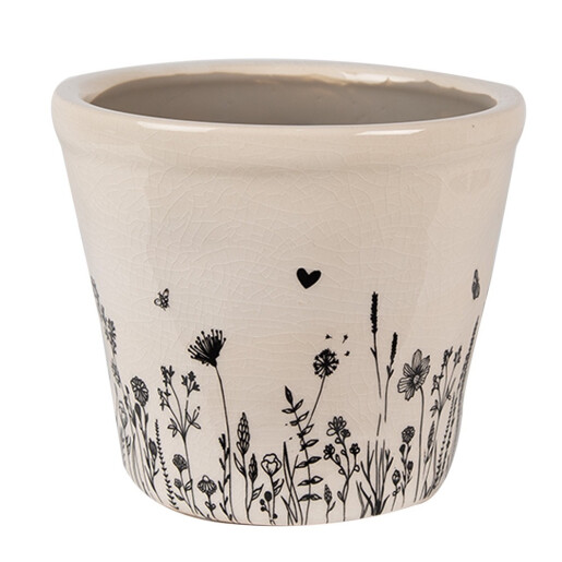 Ghiveci flori ceramica bej neagra Flower 12x11 cm