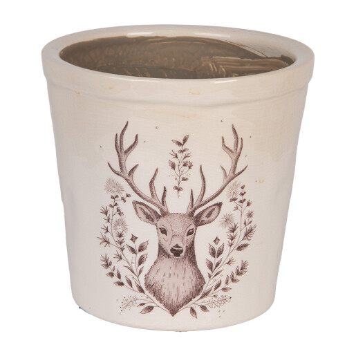 Ghiveci flori ceramica bej maro Ren 17x16 cm