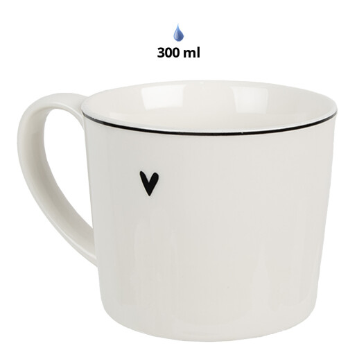 Set 6 cani ceramica alba neagra Inimioara 12x8x7 cm, 275 ml