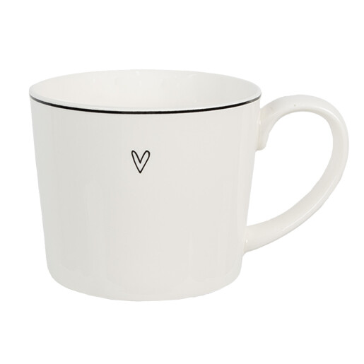 Set 6 cani ceramica alba neagra Heart 12x8x7 cm, 275 ml