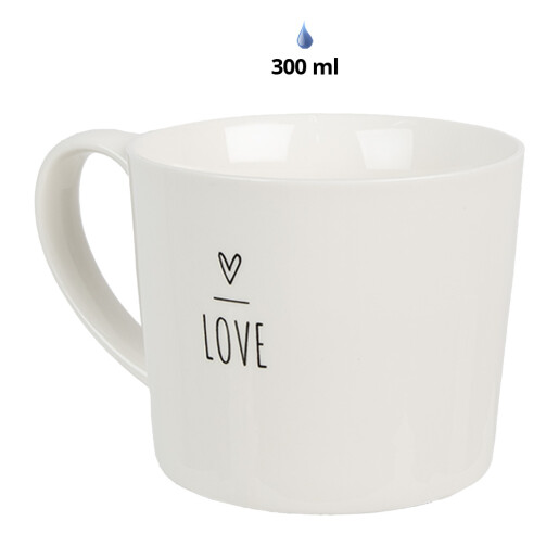 Set 2 cani ceramica neagra alba Love 12x8x7 cm, 275 ml