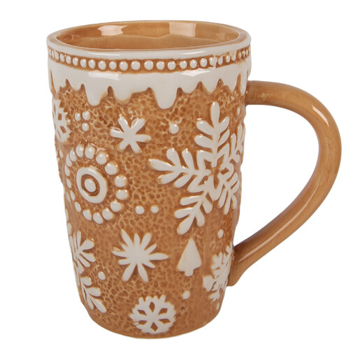 Cana Craciun ceramica alba maro Fulgi de Nea 14x10x15 cm / 575 ml