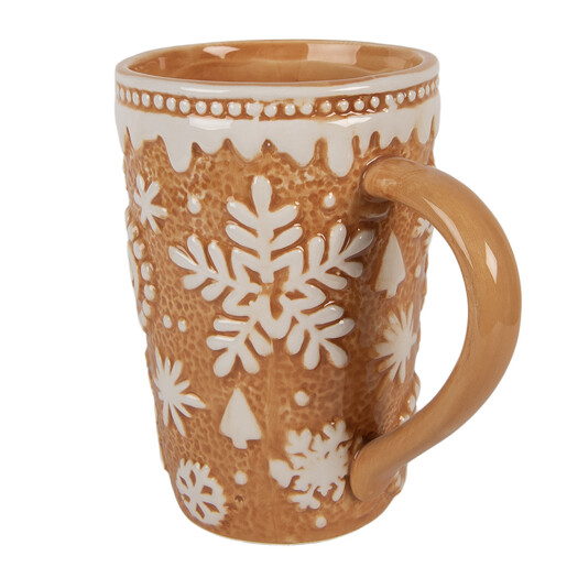 Cana Craciun ceramica alba maro Fulgi de Nea 14x10x15 cm / 575 ml