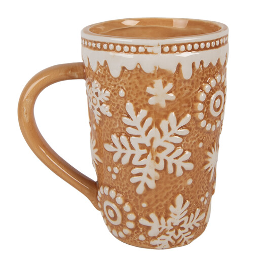 Cana Craciun ceramica alba maro Fulgi de Nea 14x10x15 cm / 575 ml