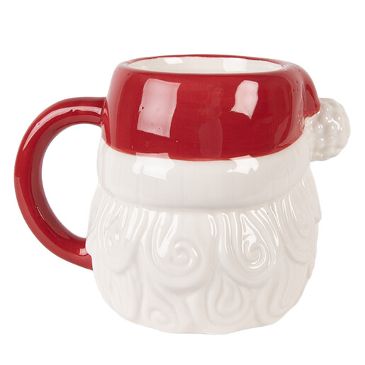 Cana Mos Craciun ceramica rosie alba 15x11x11 cm / 500 ml