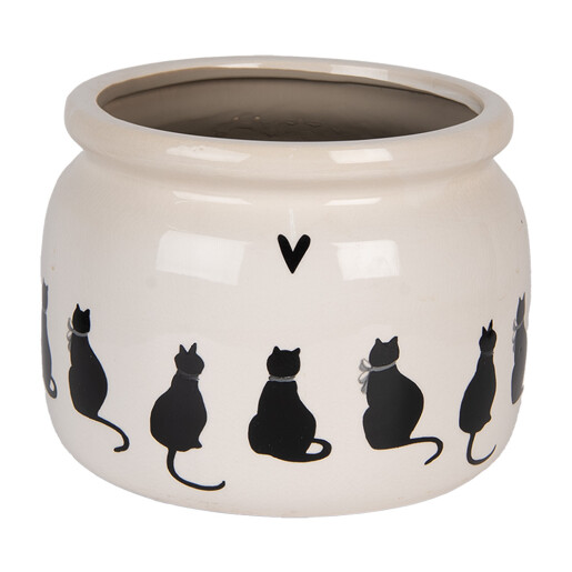 Ghiveci flori ceramica bej neagra Pisicute 20x15 cm