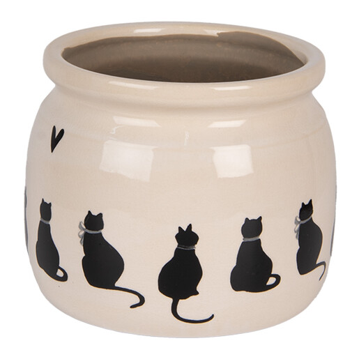 Ghiveci flori ceramica bej neagra Pisicute 16x13 cm